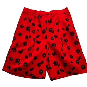 Elaine Berke EB Naturally Vintage Shorts Womens 10 Red Black Floral Pleated 90s